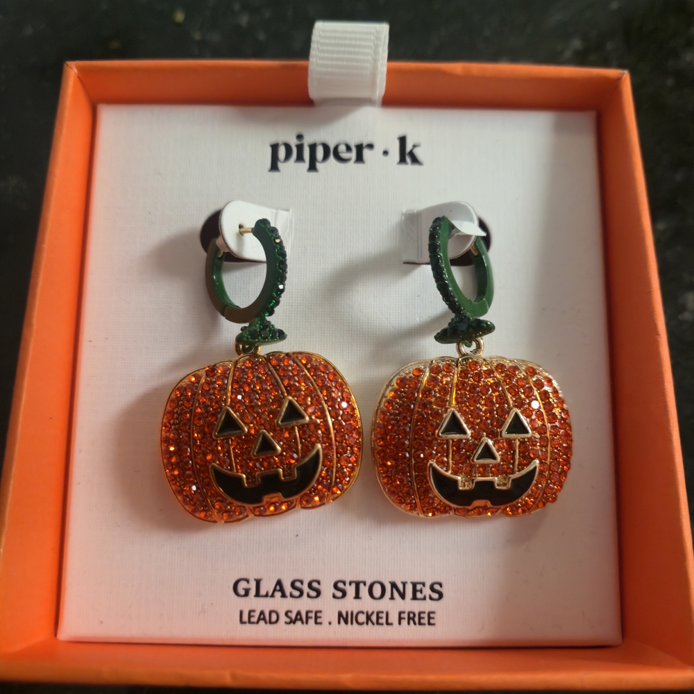 Piper K Orange and Green Pumpkin Earrings